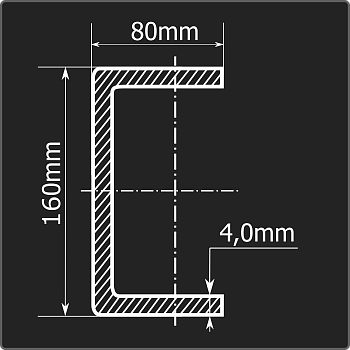Швеллер холоднокатаный 160*80*4,0 ст.3пс Феррум 6м ГОСТ 8278-83