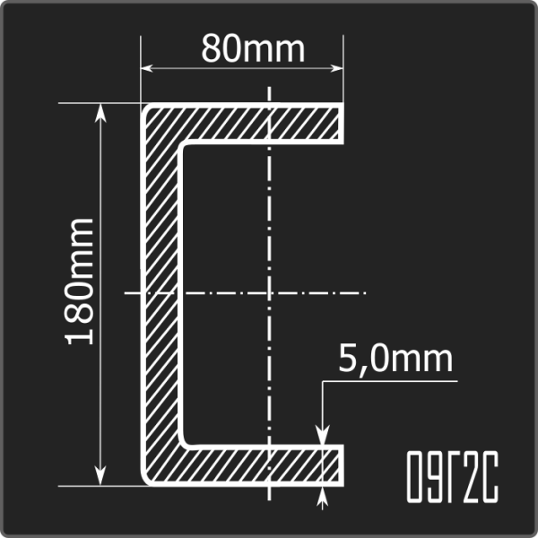 Швеллер холоднокатаный 180*80*5,0 09Г2С Феррум 12м ГОСТ 19281-2014