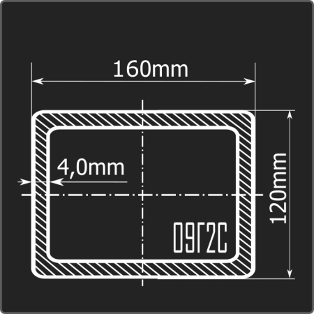 Труба проф. 160*120*4,0 09Г2С Феррум 12м ГОСТ 30245-2003