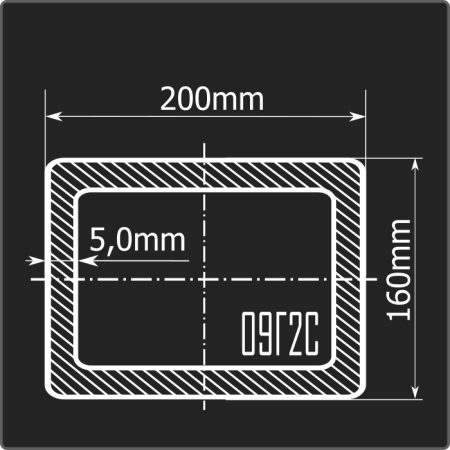 Труба проф. 200*160*5,0 09Г2С Феррум 12м ГОСТ 30245-2003