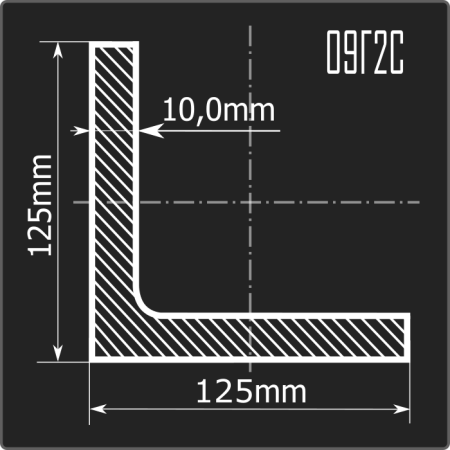 Угол 125*125*10 ст.3пс 12м ГОСТ 535-2005/ГОСТ 8509-93
