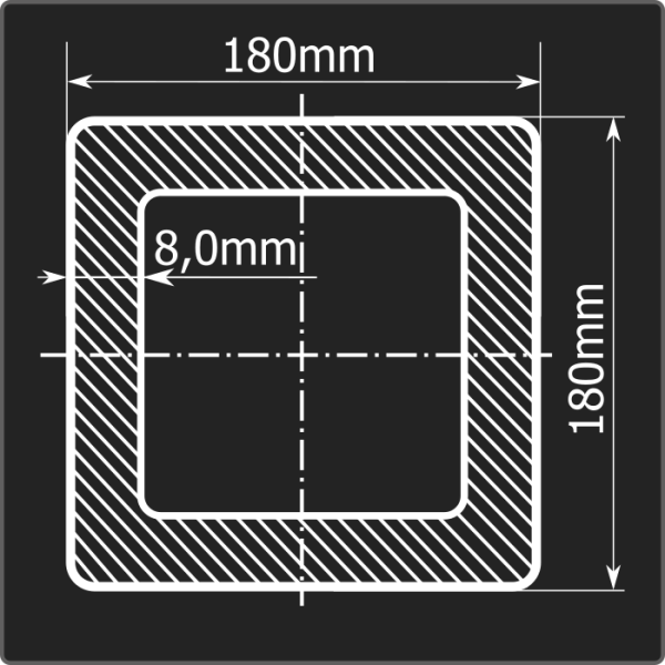 Труба проф. 180*180*8,0 ст.3сп 12м ГОСТ 30245-2003