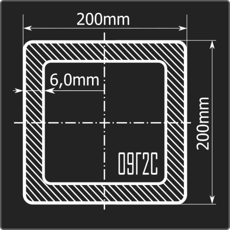 Труба проф. 200*200*6,0 09Г2С 12м ГОСТ 30245-2003