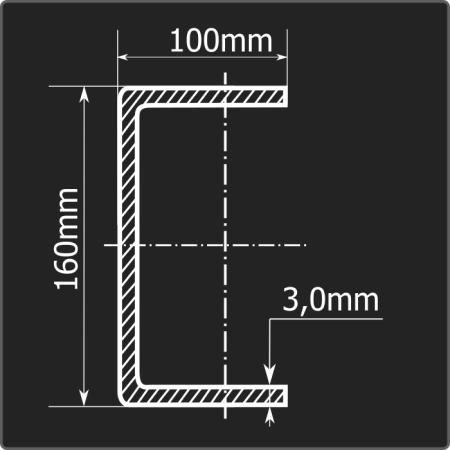 Швеллер холоднокатаный 160*100*3,0 ст.3пс Феррум 12м ГОСТ 8278-83