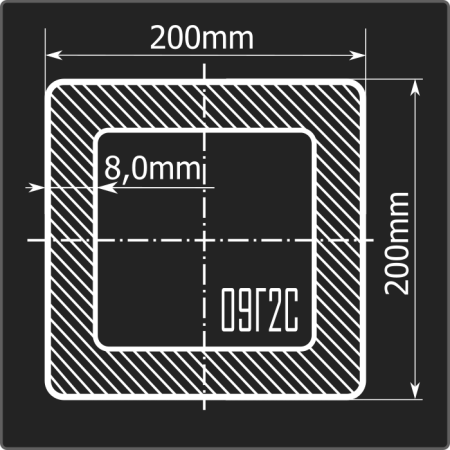 Труба проф. 200*200*8,0 09Г2С 6м ГОСТ 30245-2003